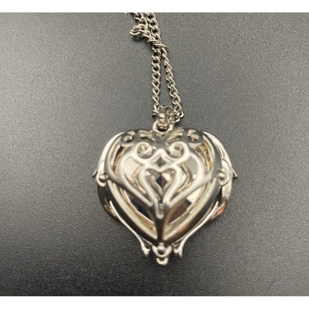 Angel Wing Pendant & Pierced Earring CZ Mystical Puffy Heart White Gold Finish - Picture 7 of 8